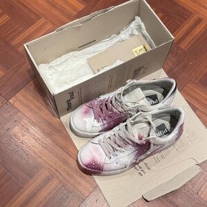 Golden Goose White and Burgundy Superstar Low-Top Sneakers